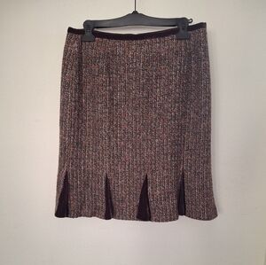 NORDSTROM Wool Velvet Blend Fit and Flare Burgundy Multicolor Tweed Skirt-Size16